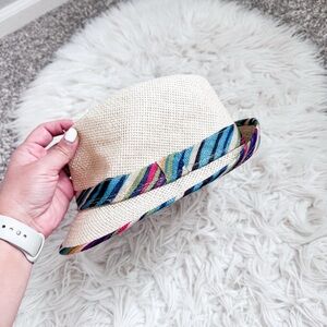 Cream Straw Fedora with Multicolor Woven Band